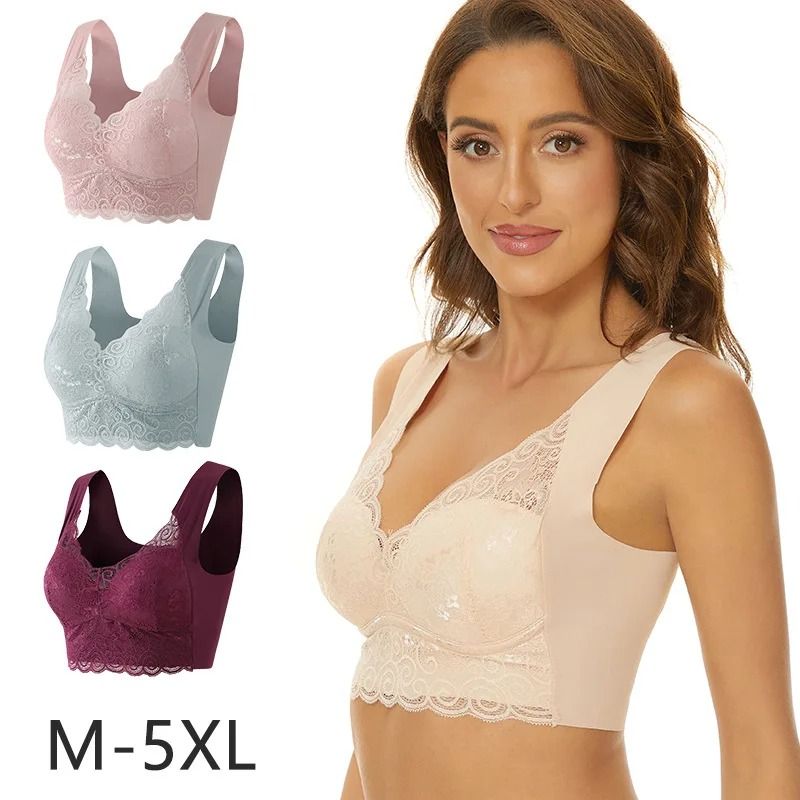 Plus Size Lace Wireless Push Up Bra With Comfortable Support nude xl