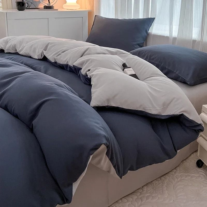 Solid Color 4 Piece Brushed Fabric Bedding Set With Duvet Cover, Bed Sheet, And Pillowcases cover 150x200cm 3pcs set 4