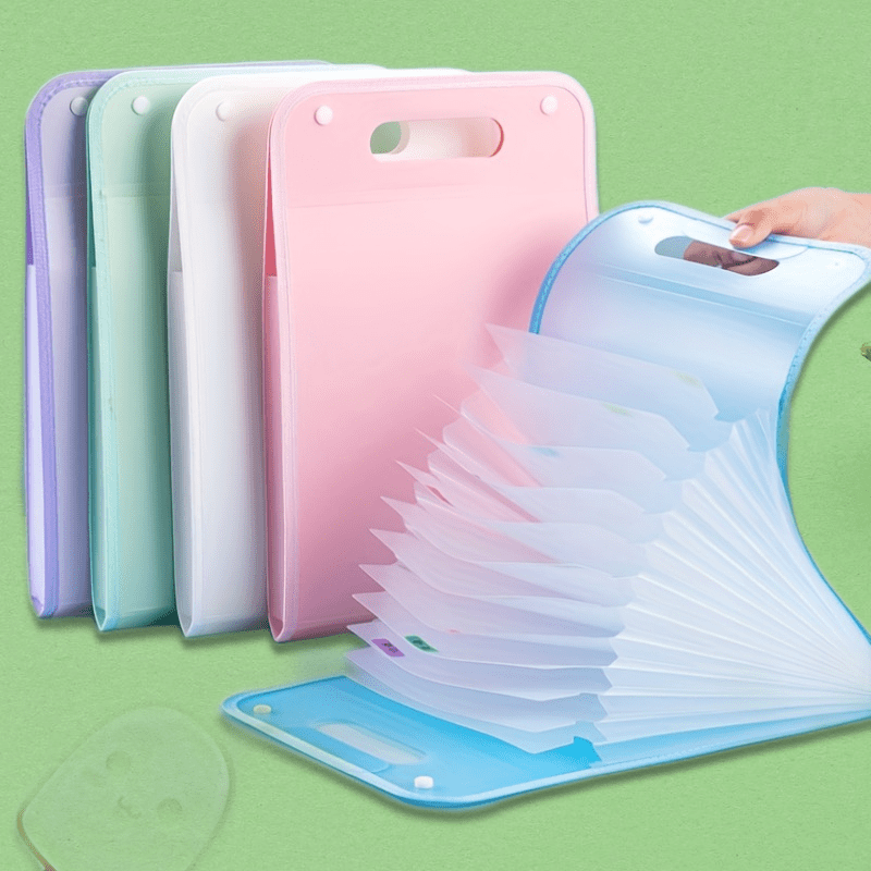 A4 Macaron Vertical Binding File Bag, 13 Cell Student Test Paper Storage, Portable Organizer For Office School Supplies blue