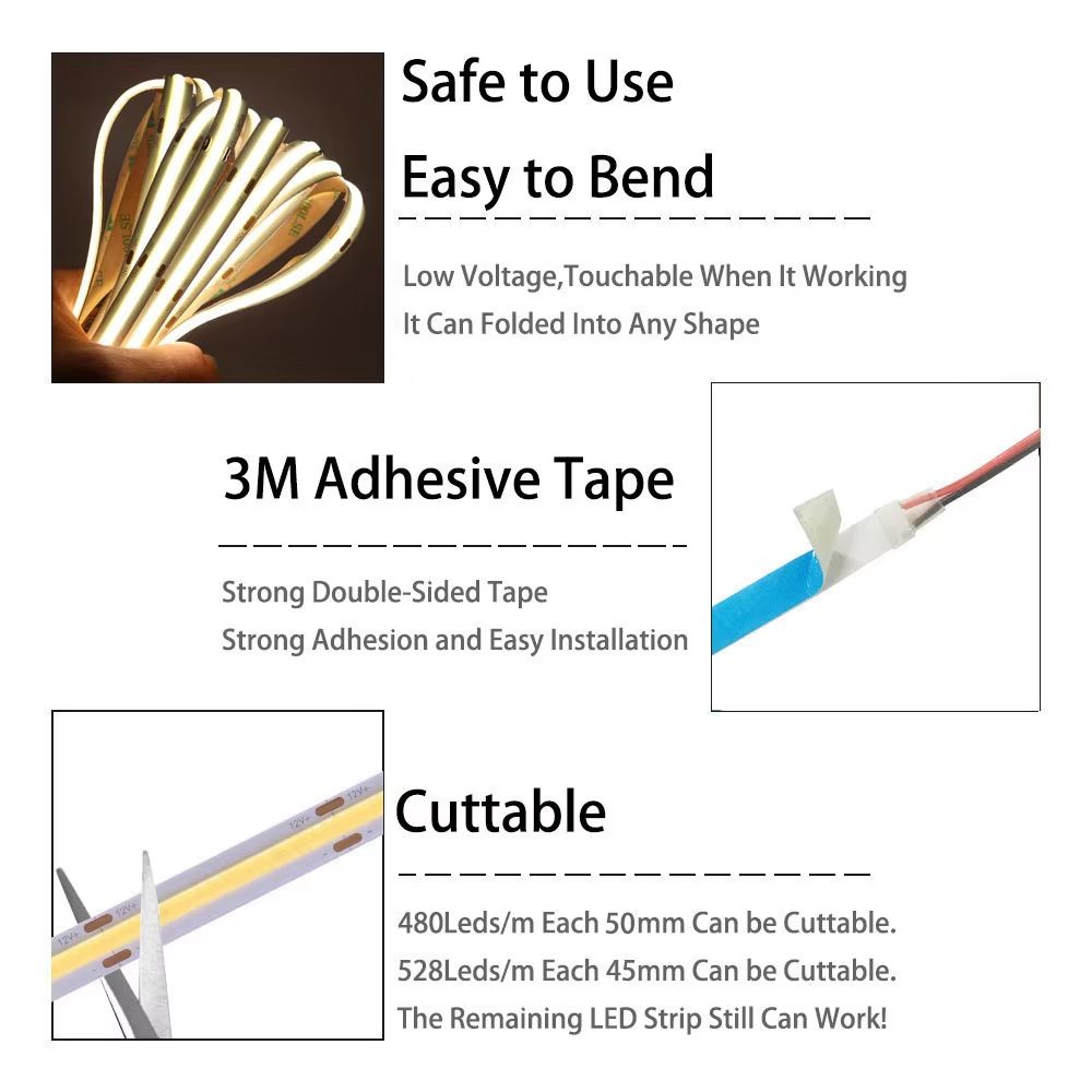 COB High Density LED Strip Light Flexible Linear Lighting Tape green 8mm Pcb 12v 480leds 1m