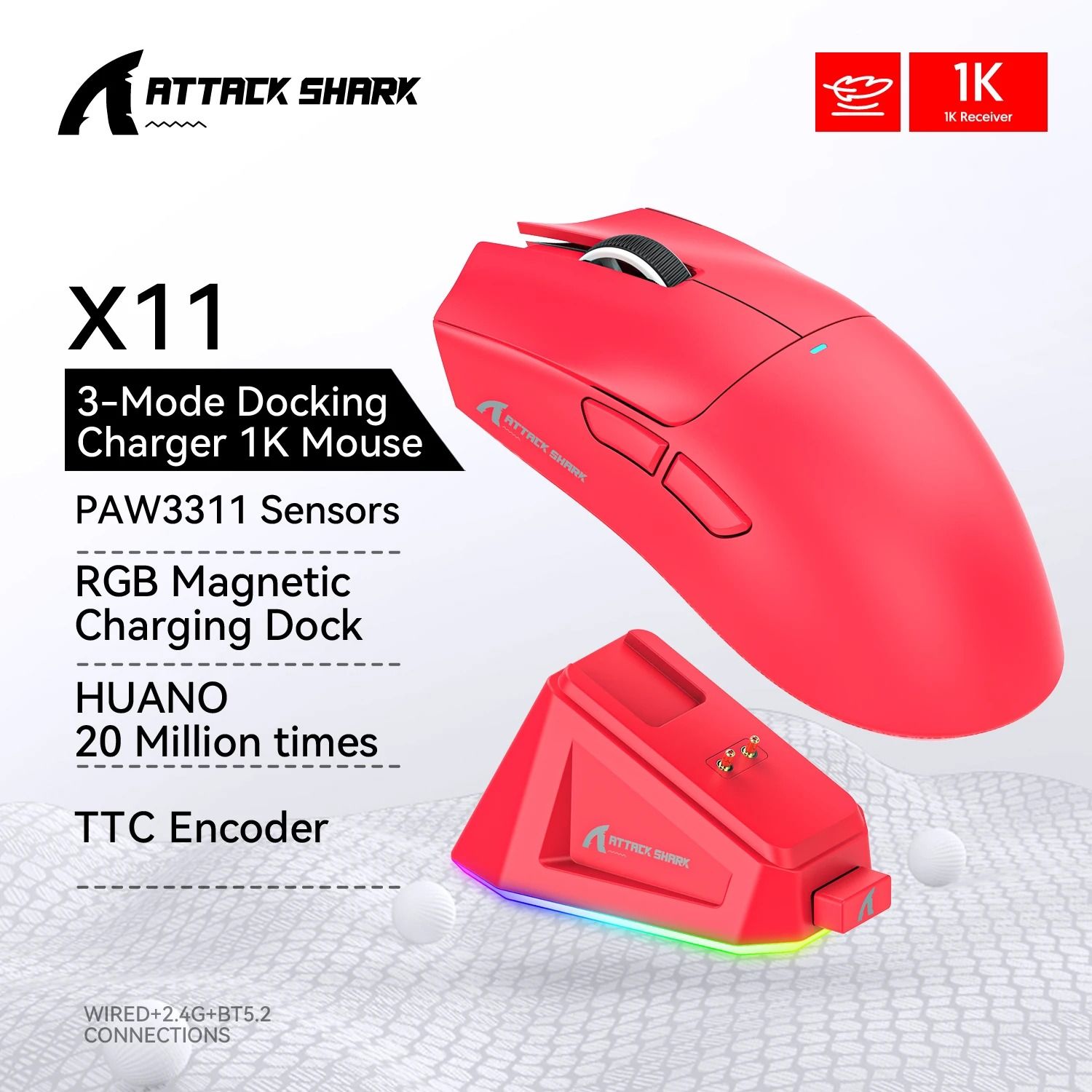 Attack Shark X11 Wireless Gaming Mouse red