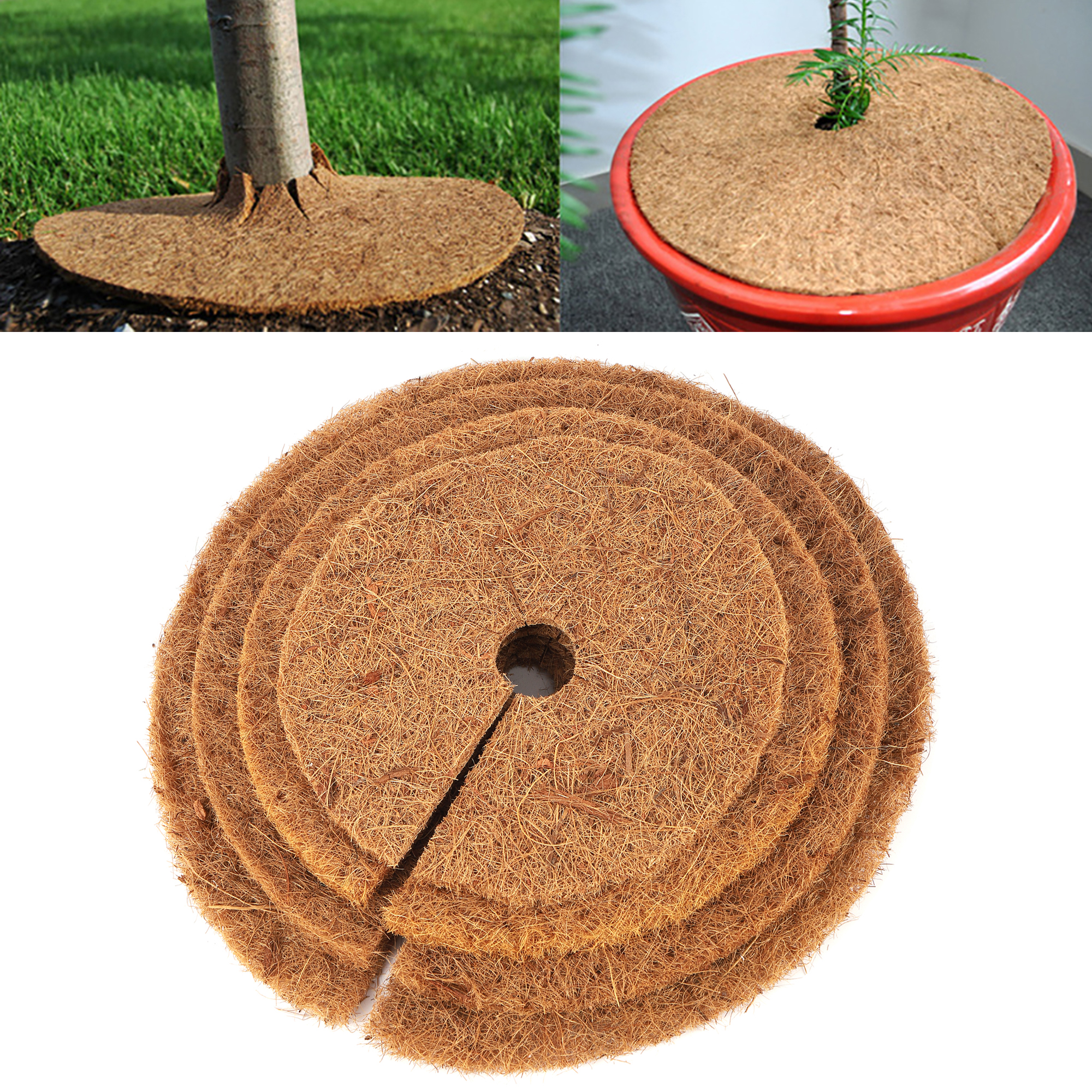 Natural Coconut Fiber Tree Mulch Mat Cover Protector Flower Pot Disc Pad, Weed Control, Moisture Retention & Insulating 25cm