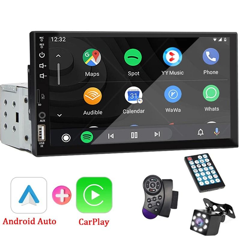 7 Inch Car Stereo With Touch Screen Carplay Android Auto Bluetooth FM AUX And MirrorLink with Remote Control And Camera