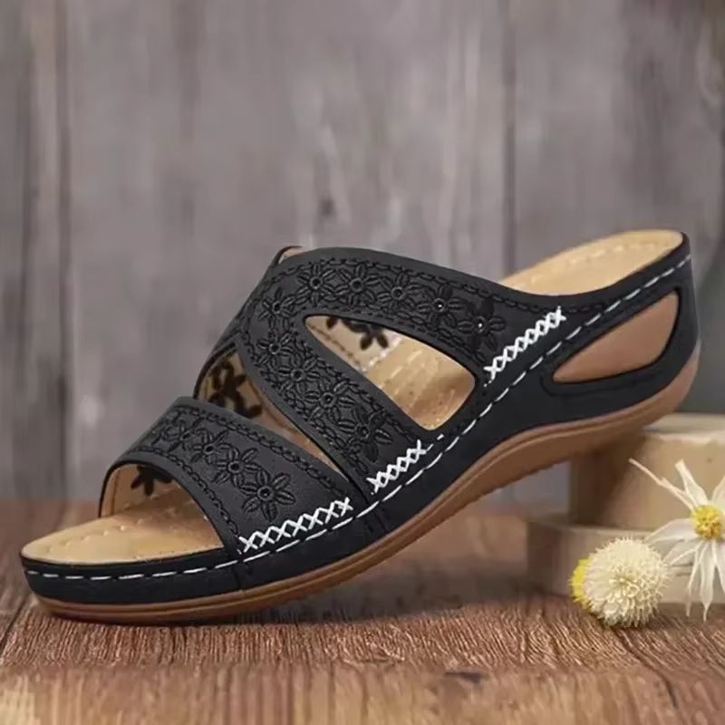 2024 Premium Orthopedic Wedge Sandals Vintage Open Toe Comfort Platform For Women black 36(us 6)