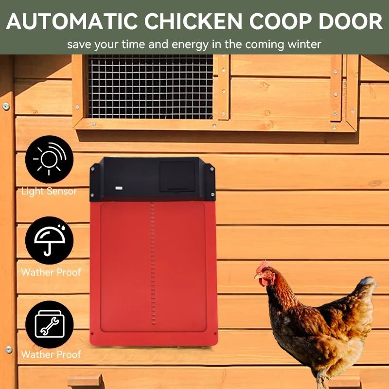 Automatic Chicken Coop Door Opener With Light Sensor And Waterproof Battery Power red Unmarked