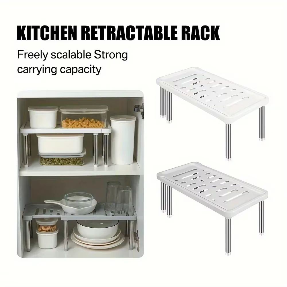 Retractable Kitchen Shelf Organizer Adjustable Multifunction Storage Rack For Spices, Bottles, And Household Items grey
