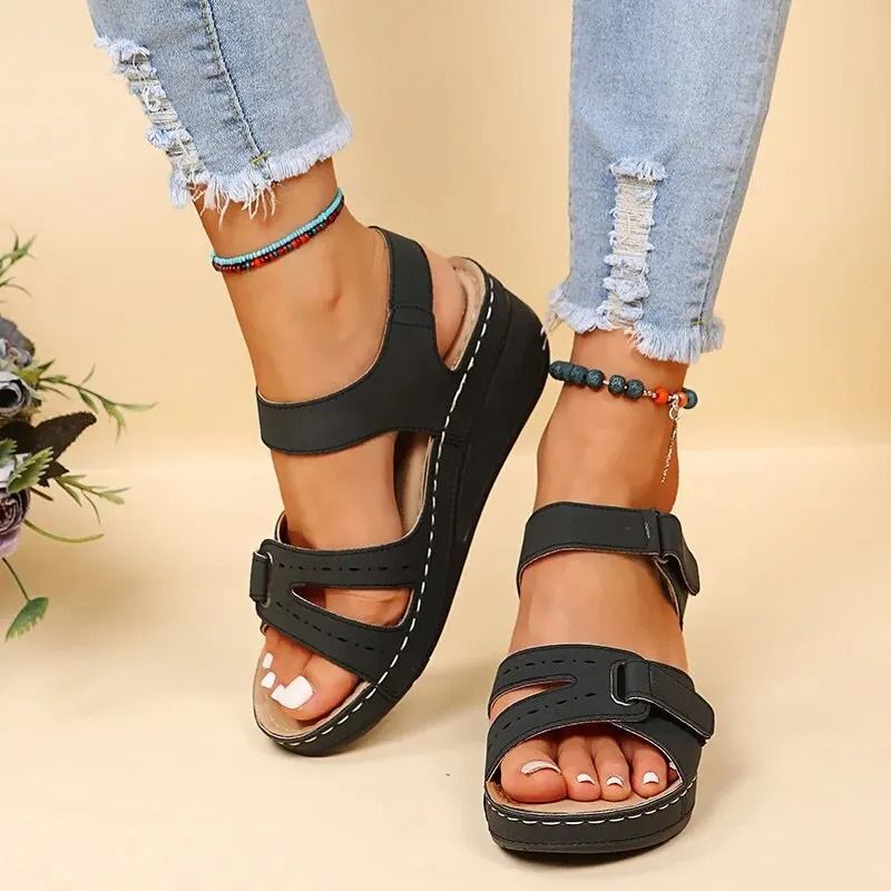 Womens Summer Wedge Sandals With Non Slip Platform Sole 10 black