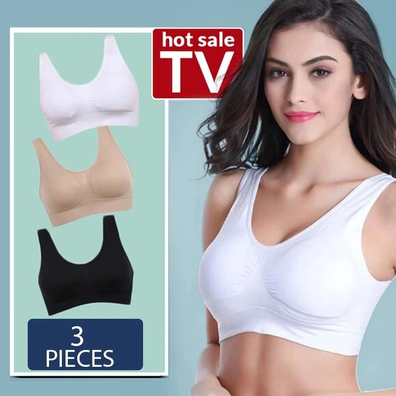 Womens Sports Bra 3 Pack Plus Size Wireless With Removable Pads 2xl 6