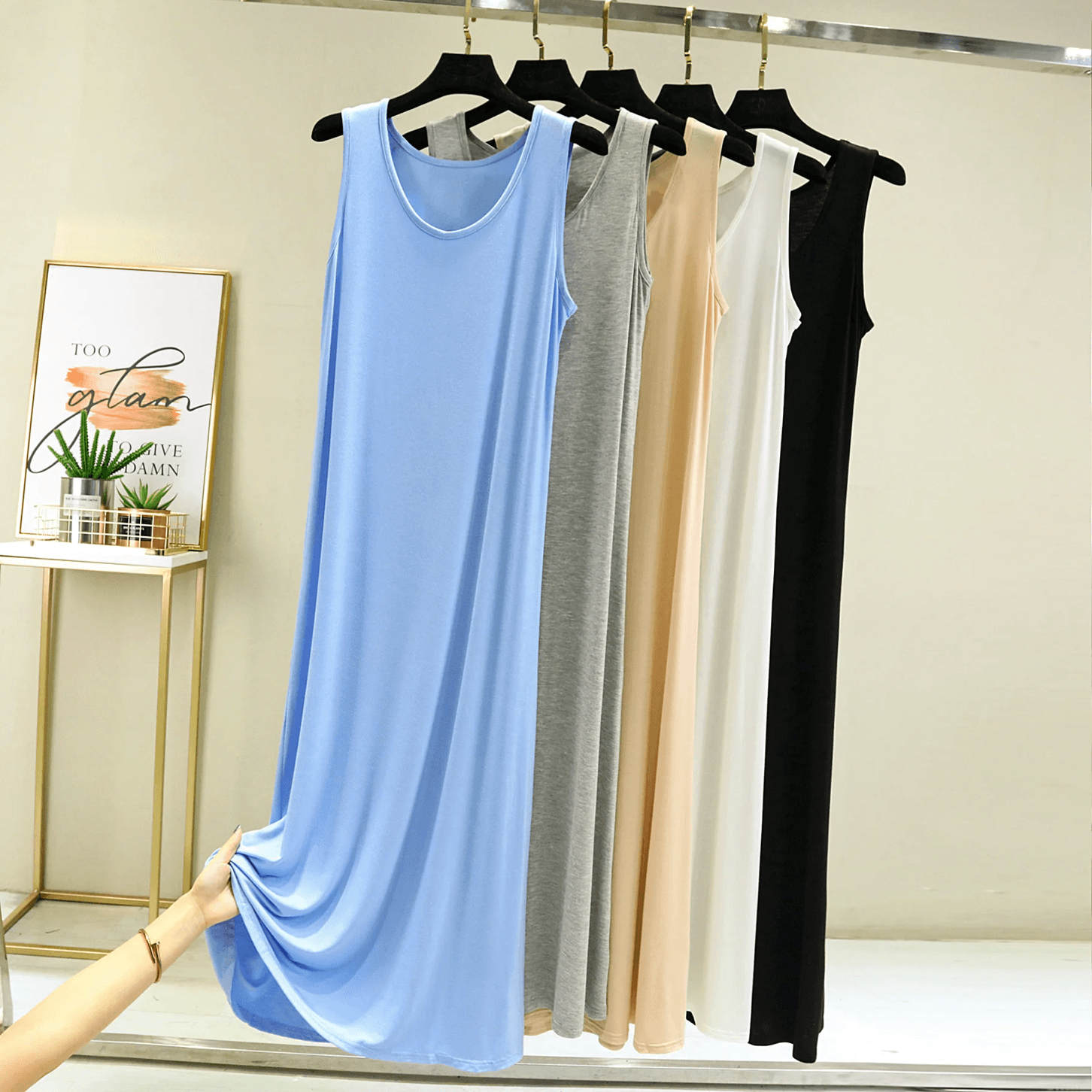 Casual Modal Night Dress For Women Sleeveless Comfortable Sleepwear m gray