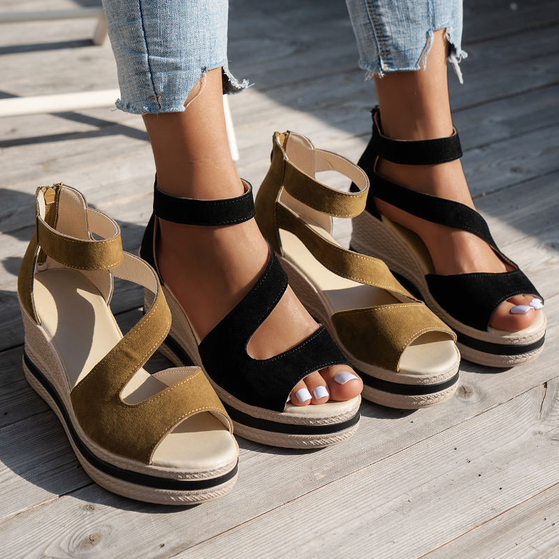 Open Toe Platform Wedge Sandals For Women, Casual Zipper Fish Mouth Shoes, Lightweight Non Slip Designer Sandals black 36