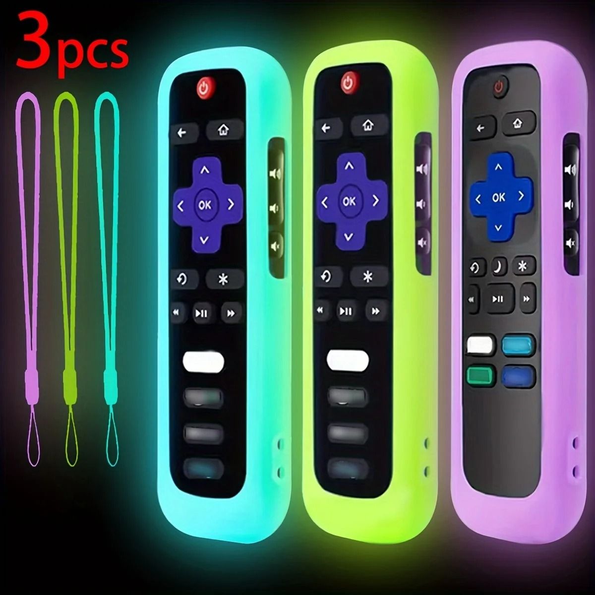 Luminous Silicone Remote Control Case With Strap For TCL Hisense Roku TV blue