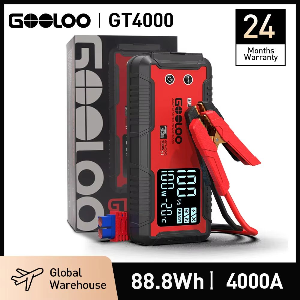GOOLOO 12V Car Jump Starter 4000A Portable Battery Booster & 24000mAh Power Bank For Emergency Starts GOOLOO 12V Car Jump Starter 4000A Portable Battery Booster & 24000mAh Power Bank For Emergency Starts