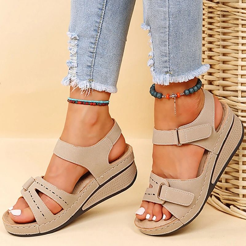 Summer Women Wedge Sandals Soft Open Toe Shoes 10 beige