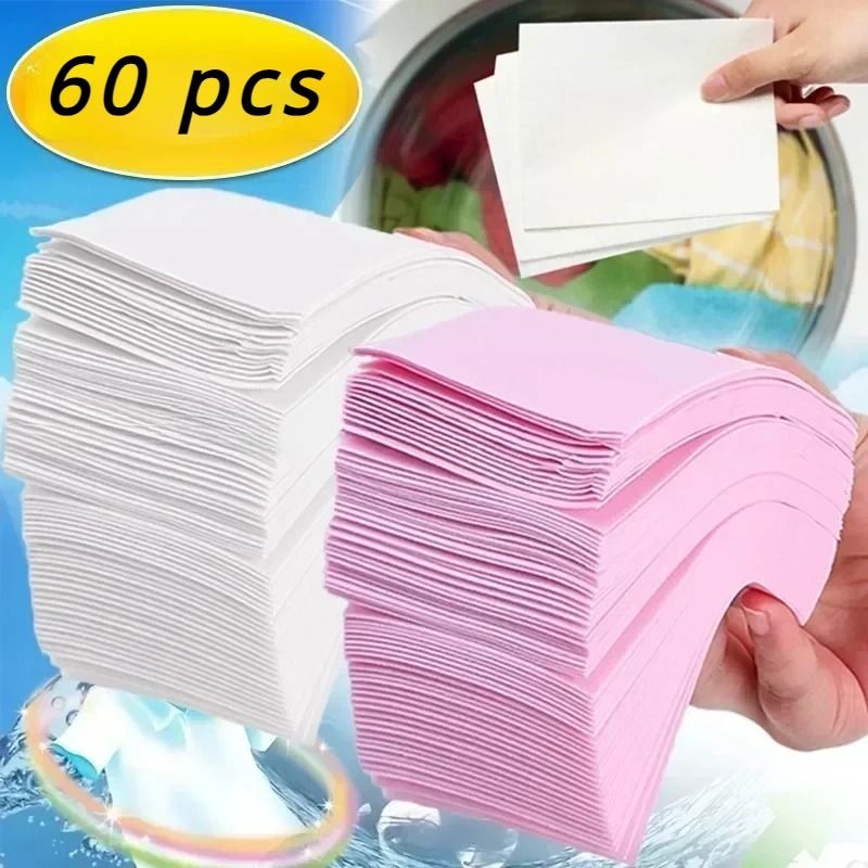 60 Piece Laundry Detergent Tablets Strong Cleaning Sheets 2 Sets 60 Pcs Pink