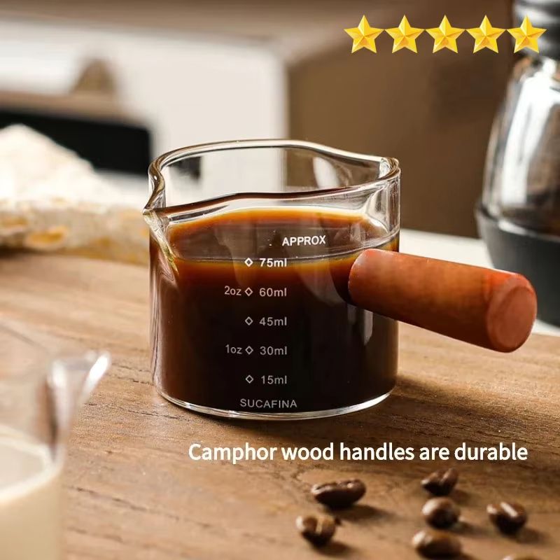 Premium 75ml Glass Espresso Measuring Cup Double Single Spout Milk Jug With Handle <200ml scaled 75ml