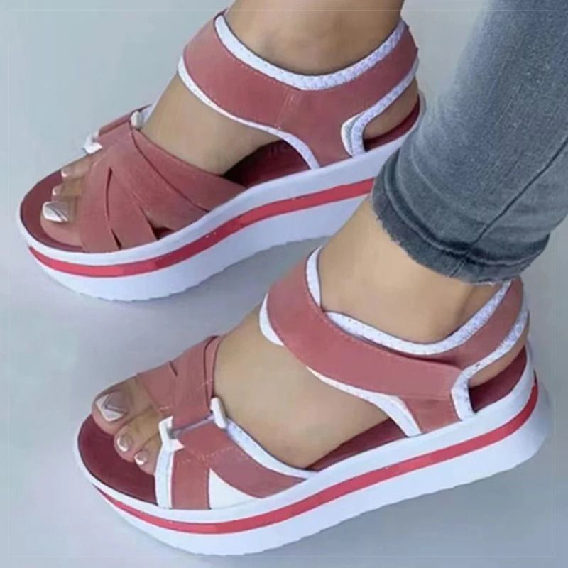 Women's Color Block Wedge Sandals With Platform Heel For Summer Style And Comfort pink 6