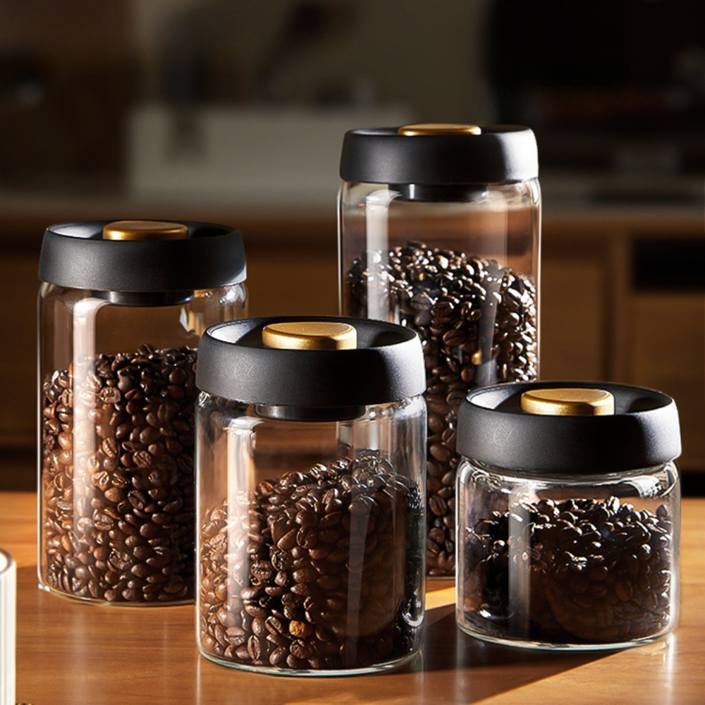 Coffee Beans Vacuum Sealed Tank, Airtight Glass Food Storage Jar For Household Kitchen Moisture Proof, Air Extraction 1200ml