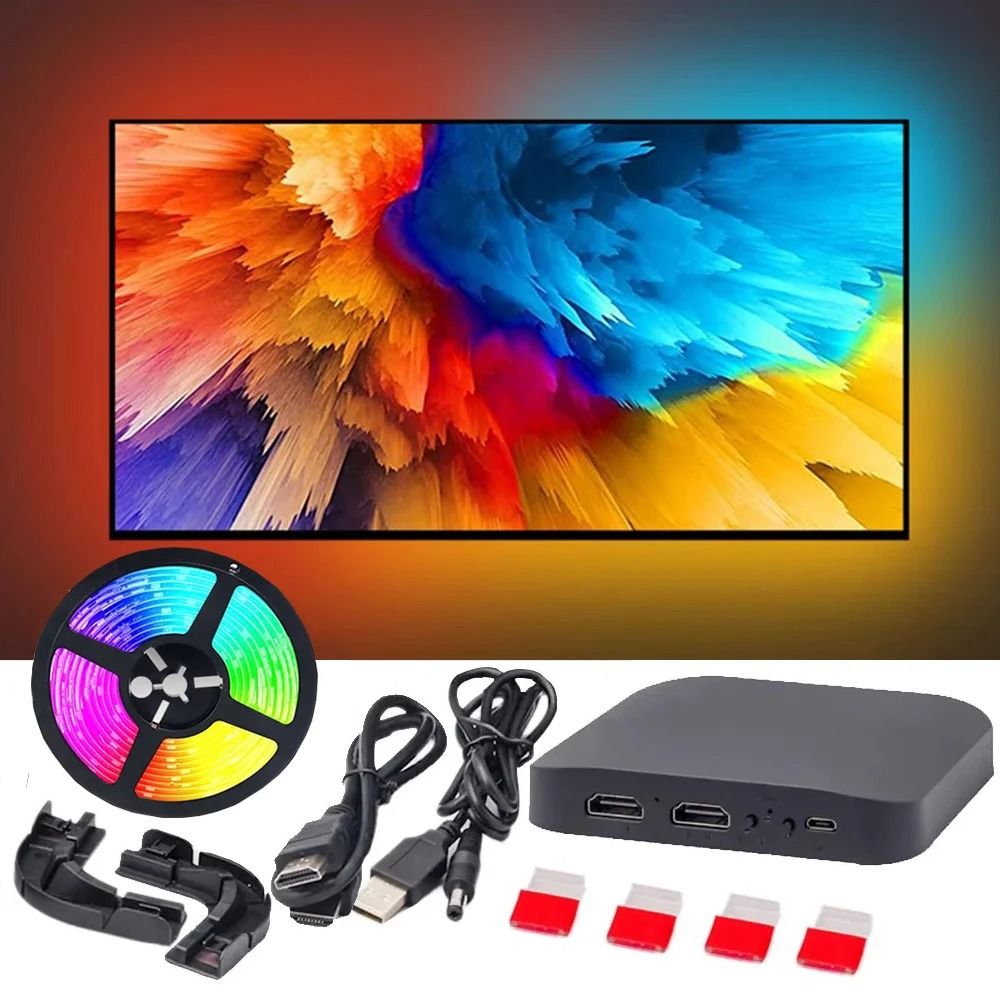 Smart Ambient TV LED Backlight Kit With HDMI Sync Box And RGBIC Strip Lights hdmi2.0 32 34inch Tv button Version