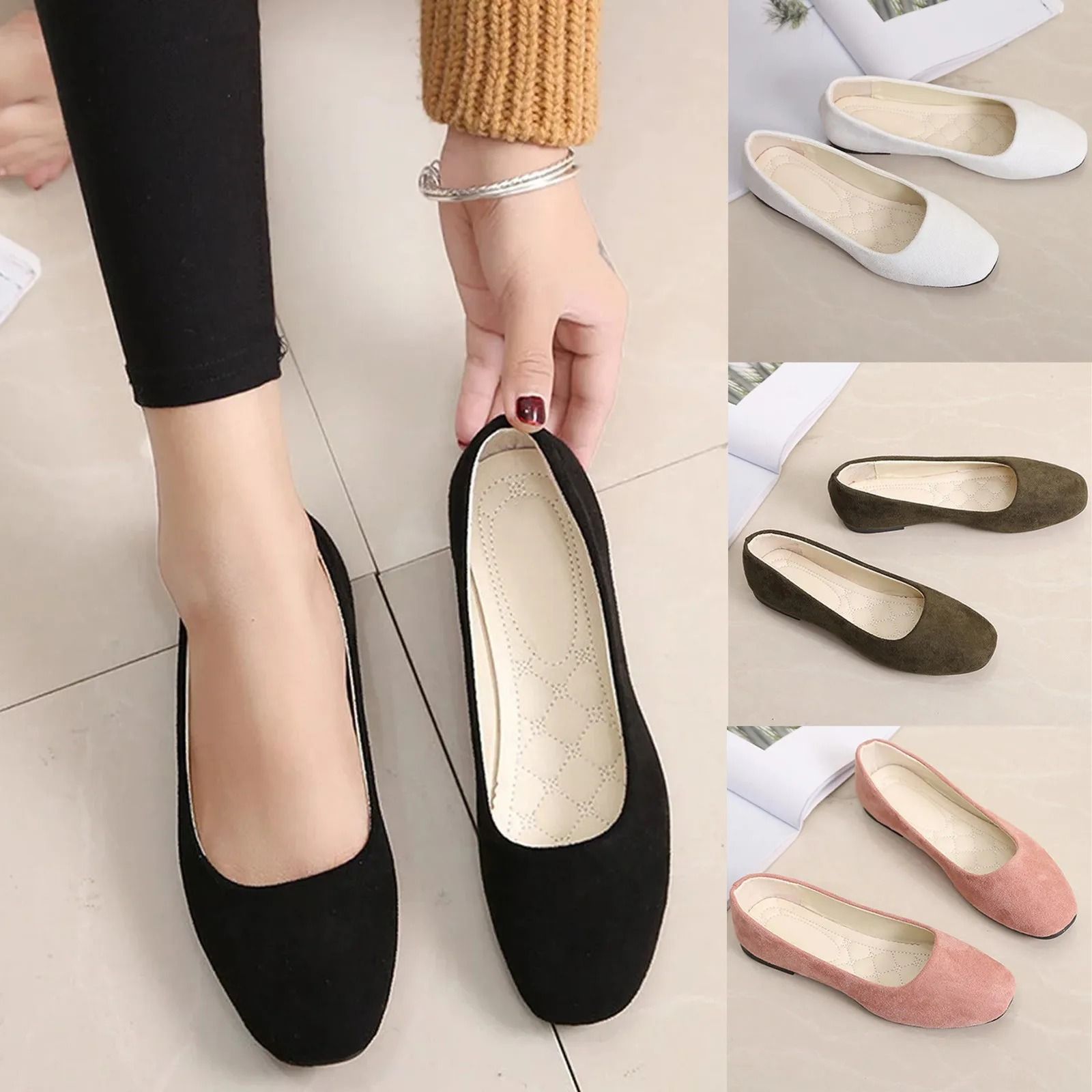 Women Suede Loafers Flat Heel Square Toe Basic Pumps us 9 white