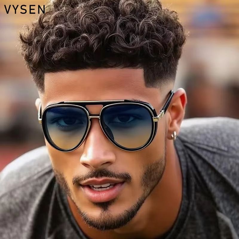 Men's Oversized Polarized Pilot Sunglasses Luxury Double Beam Vintage Driving Shades c5matteblack