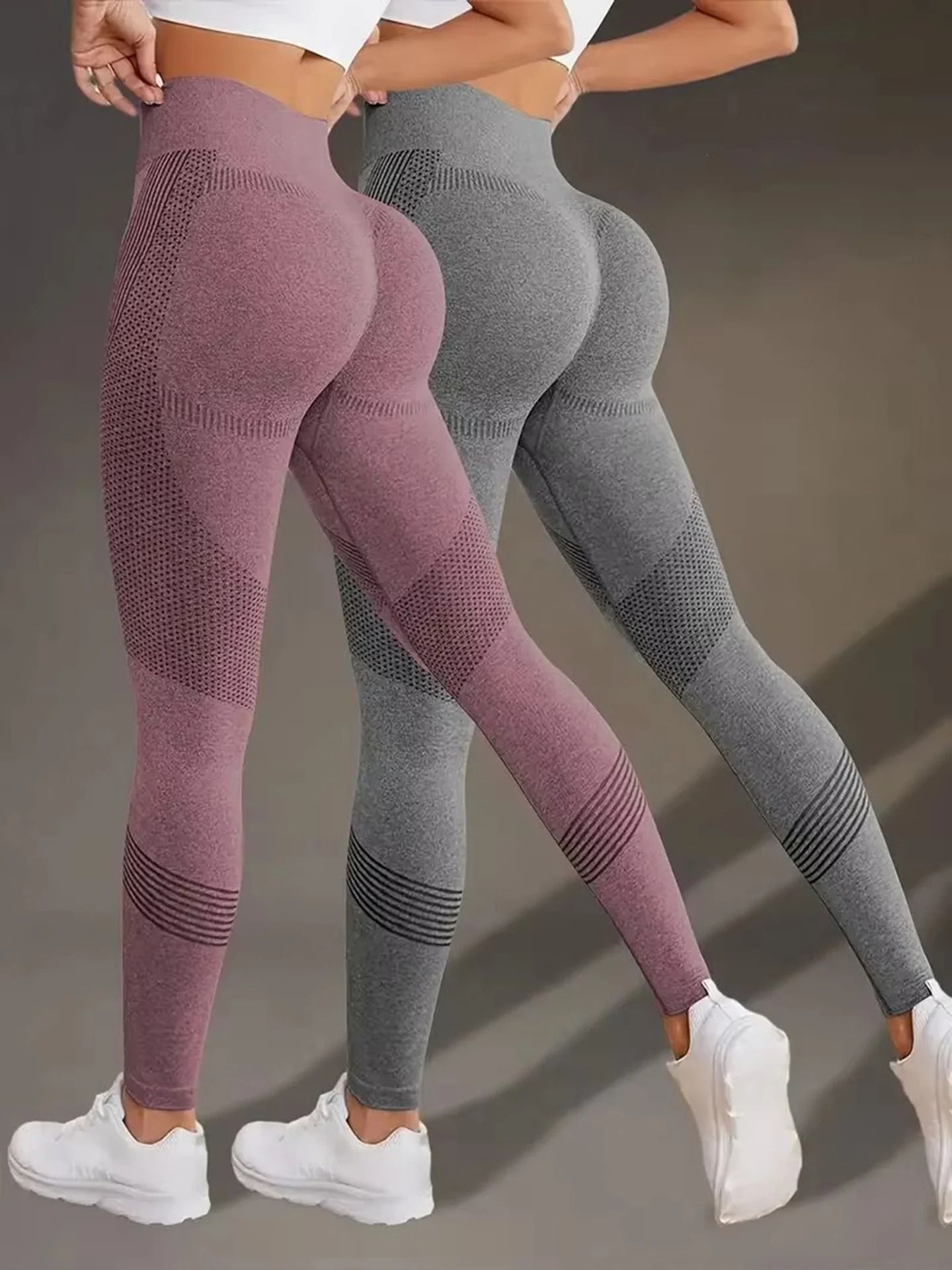 Elastic High Waist Leggings Women Knitted Solid Seamless Butt Lift Fitness Yoga Gym Sports Leggings m gray
