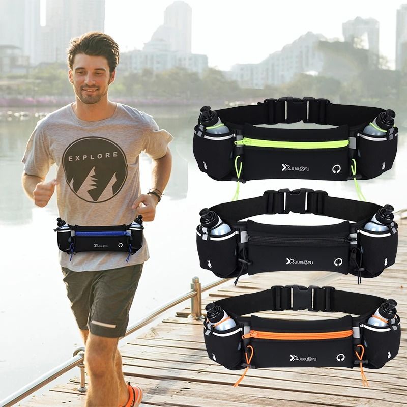 Marathon Trail Running Waist Pack With Dual Pockets And Water Bottle Holder orange With 2 Bottle