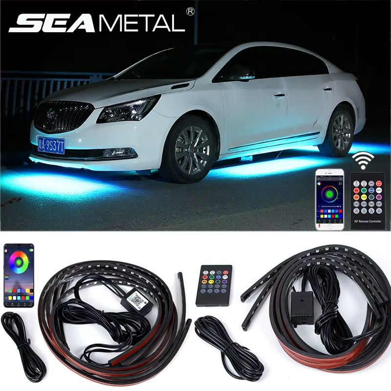 Car Underglow LED Light Kit 8 Color Neon Accent Strips With Sound Active & APP Remote Control app 60 90cm