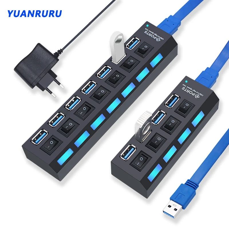 USB Hub Expander With Multiple Ports And Power Switch For PC Accessories 3.0usb 7port With Eu