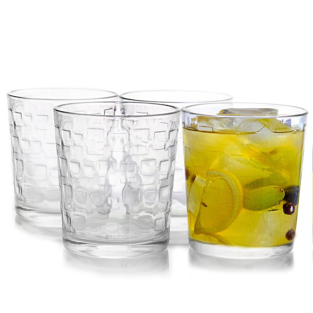 Premium 4 Piece Glass Set, Old Fashioned Tumblers, With Embossed Design, Perfect For Cocktails, Whiskey Premium 4 Piece Glass Set, Old Fashioned Tumblers, With Embossed Design, Perfect For Cocktails, Whiskey