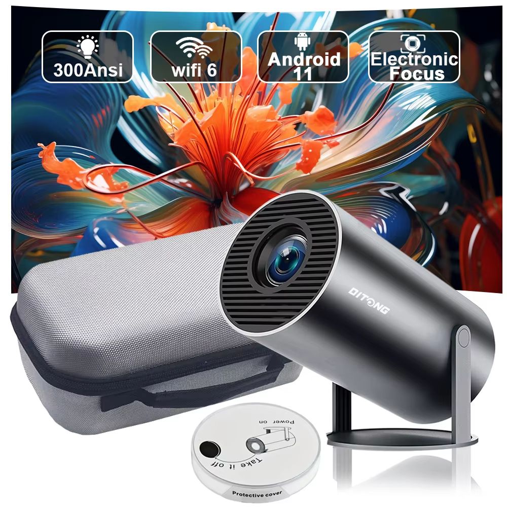 DITONG HY300 Plus Portable Projector HD 720P Android Mini LED Home Theater With 4K Support plus Black Package 1 eu