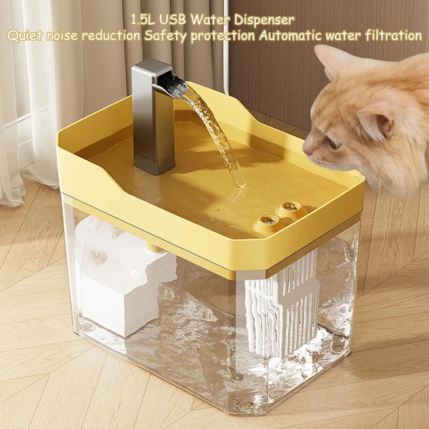 Automatic Cat Water Fountain With Filter And USB Pump white 1.5l