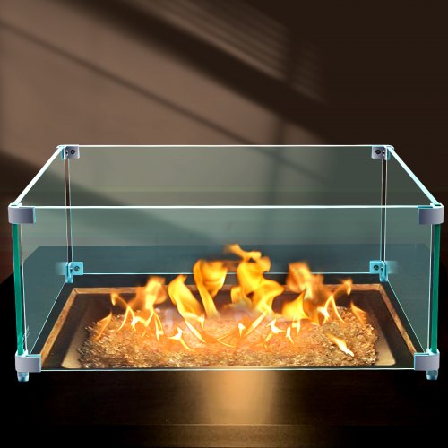 0.3" Thick Fire Table Glass Flame Guard, Clear Tempered Wind Guard With Steady Feet For Propane & Gas Fire Pits 0.3" Thick Fire Table Glass Flame Guard, Clear Tempered Wind Guard With Steady Feet For Propane & Gas Fire Pits