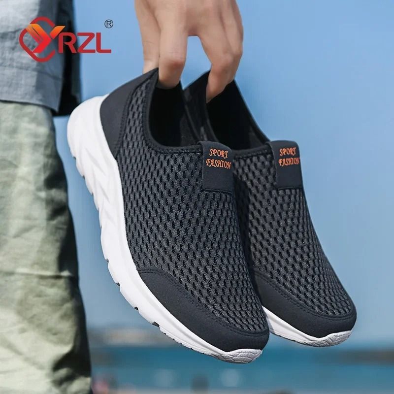 YRZL Mens Breathable Mesh Sneakers Lightweight Casual Outdoor Walking Non Slip Loafers In Plus Sizes us 6.5 gray