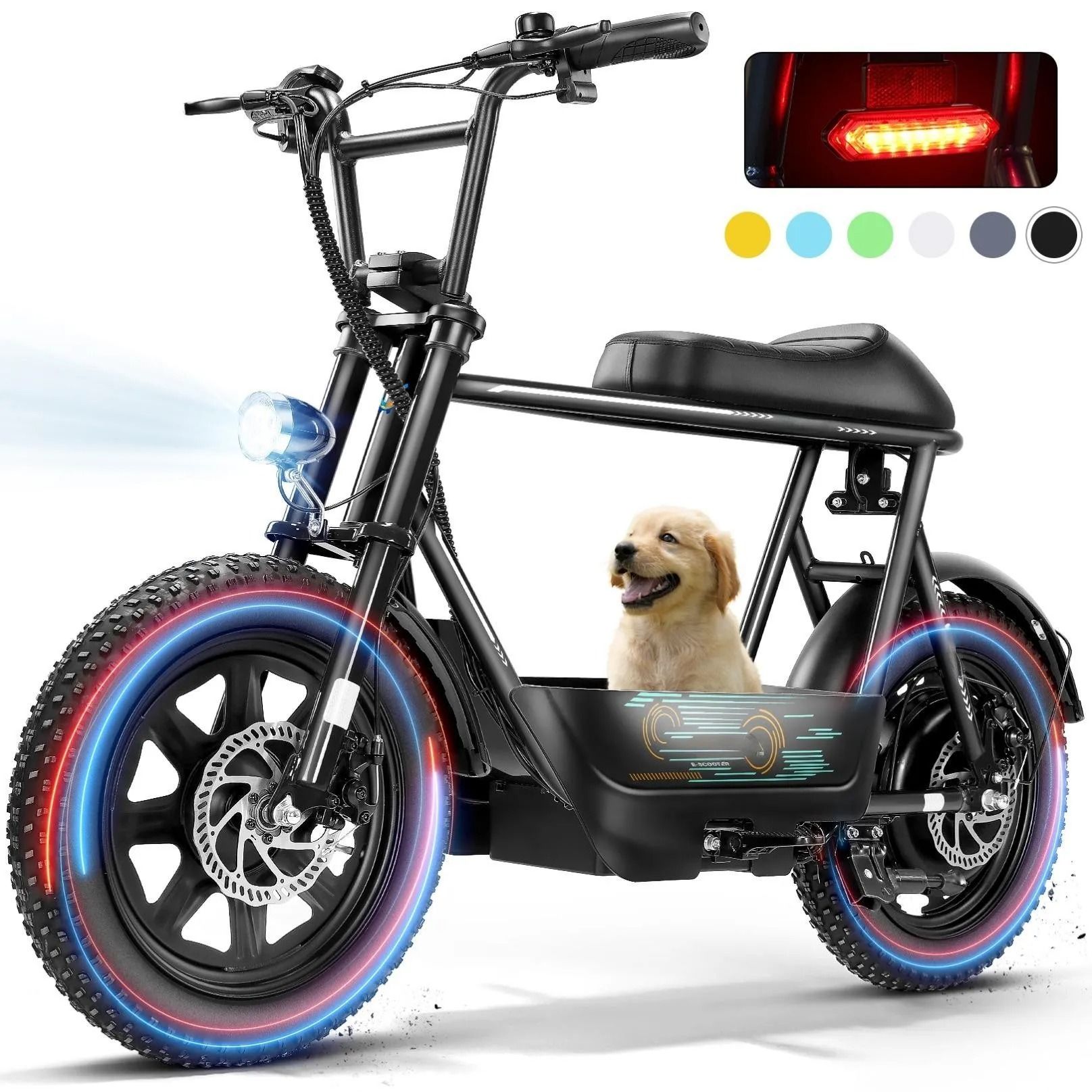 Electric Scooter With Seat For Adults 16 Inch Fat Tire All Terrain Commuter Ebike With Basket yellow