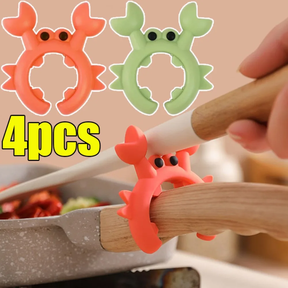 4 1PCS Silicone Spatula Rack, Small Crab Anti Scalding Pot Clip, Universal Spoon Holder Clip, Overflow Shovel Rack mixed 4pcs
