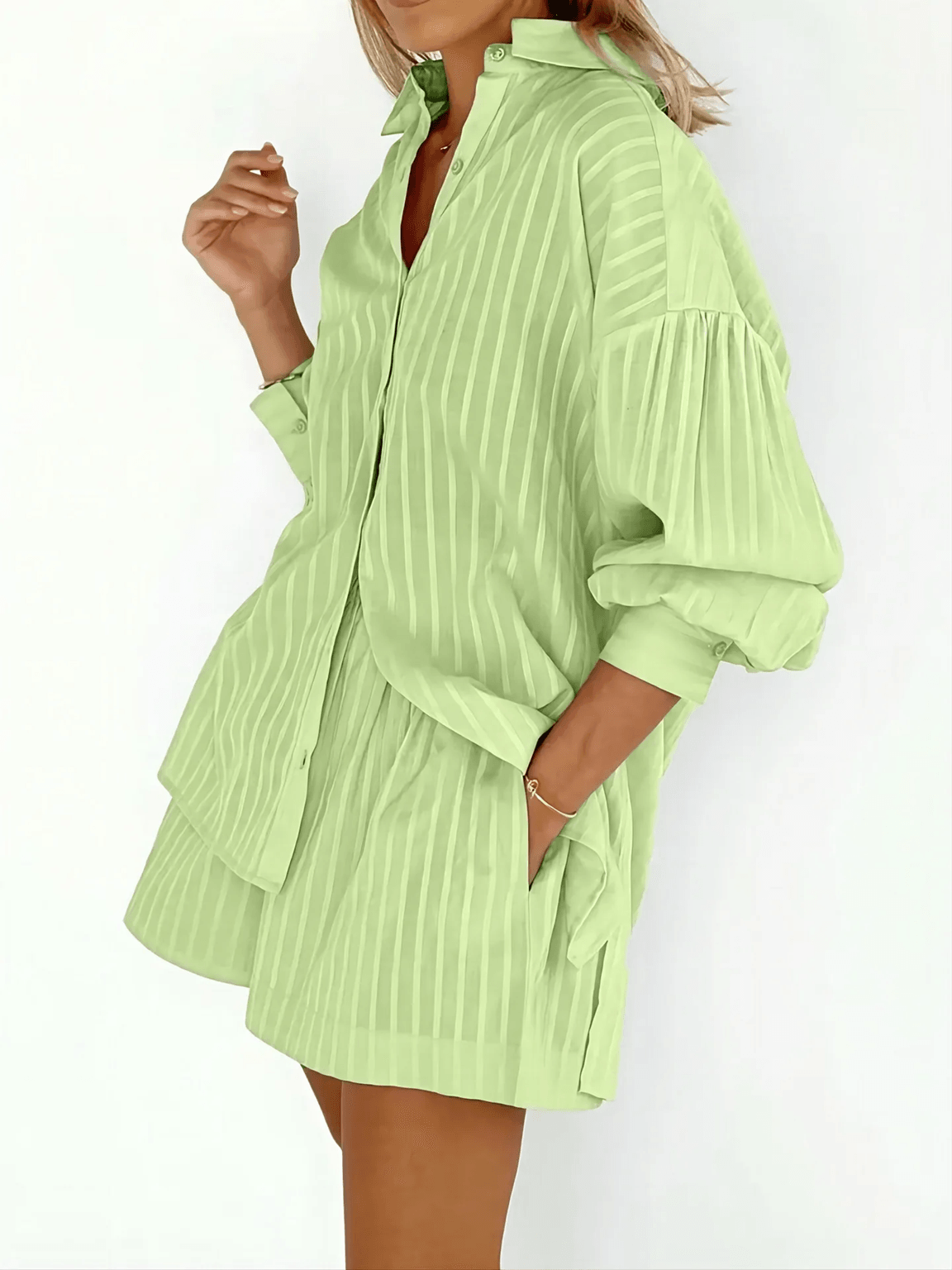 Womens Cotton Two Piece Set With Long Sleeve Shirt And Shorts l apricot