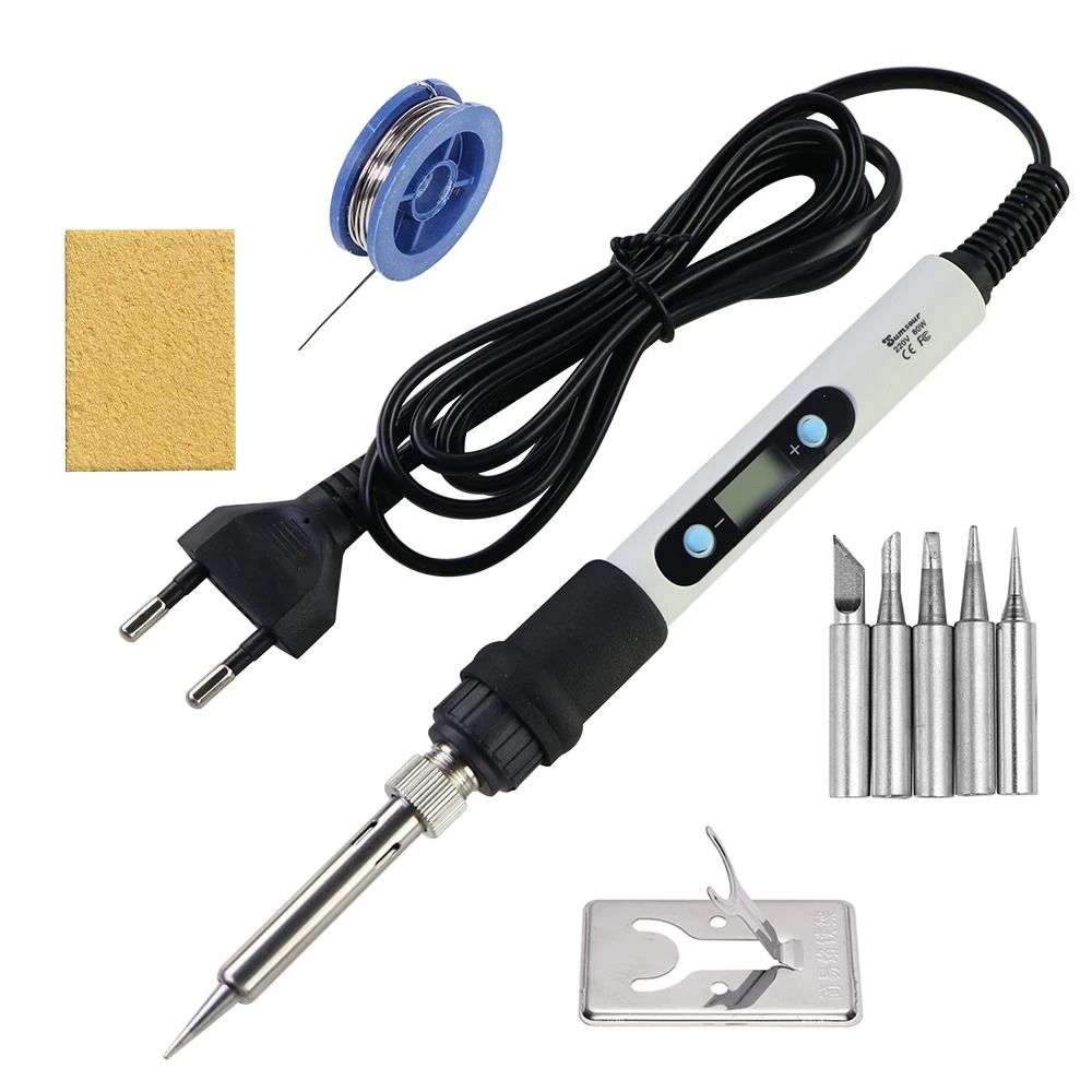 Adjustable Temperature Electric Soldering Iron With LCD Display And Soldering Tips 80w Red 220v Eu Plug