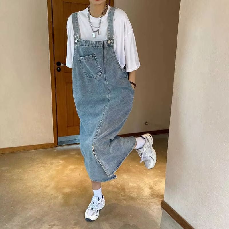 Women's Casual Denim Overall Dress Sleeveless Summer Loose Fit Jean Slip Dress light Blue l