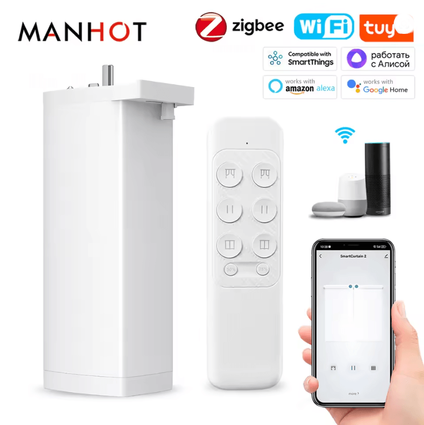 Tuya Smart Zigbee WiFi Curtain Motor Silent Electric Shutter Motor With Remote And App Control us Plug (zigbee)