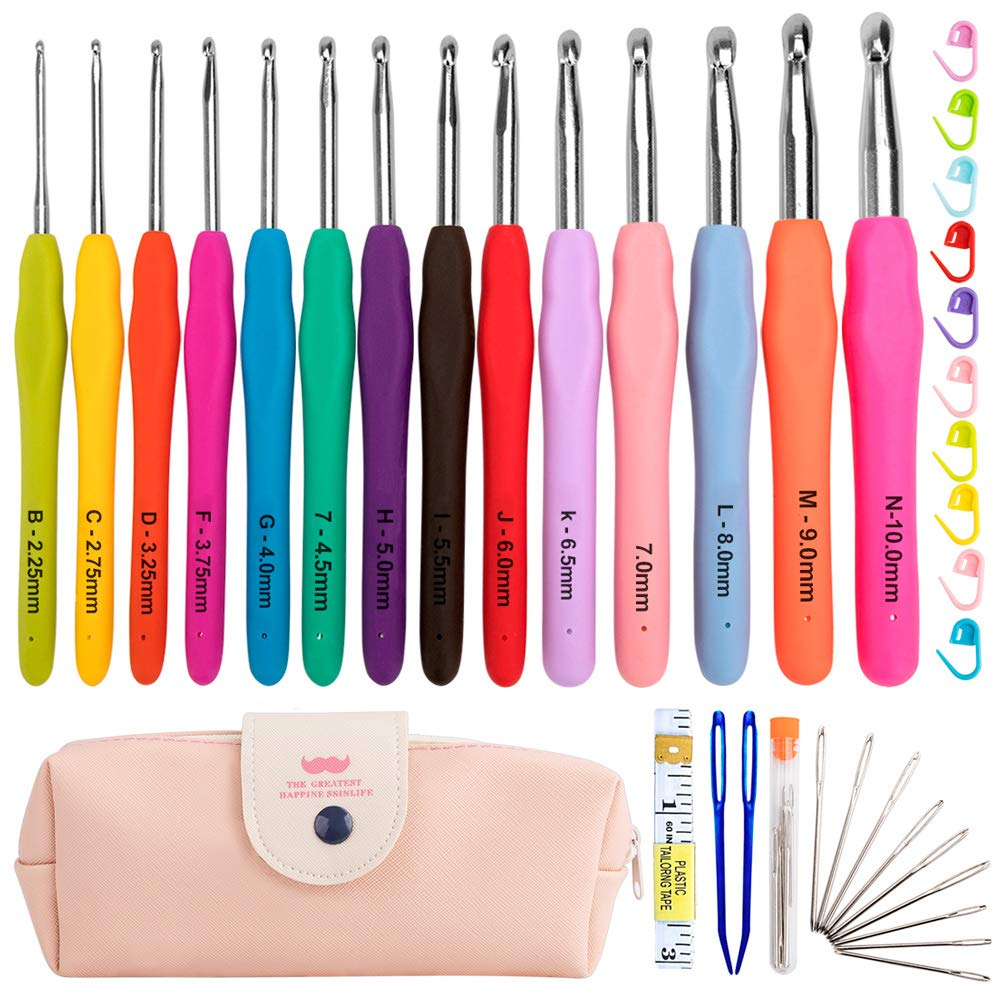 Premium Aluminum Crochet Hooks Kit With Storage Bag, Soft Ergonomic Handle Yarn Weaving Needles Set For Sewing, Knitting set B