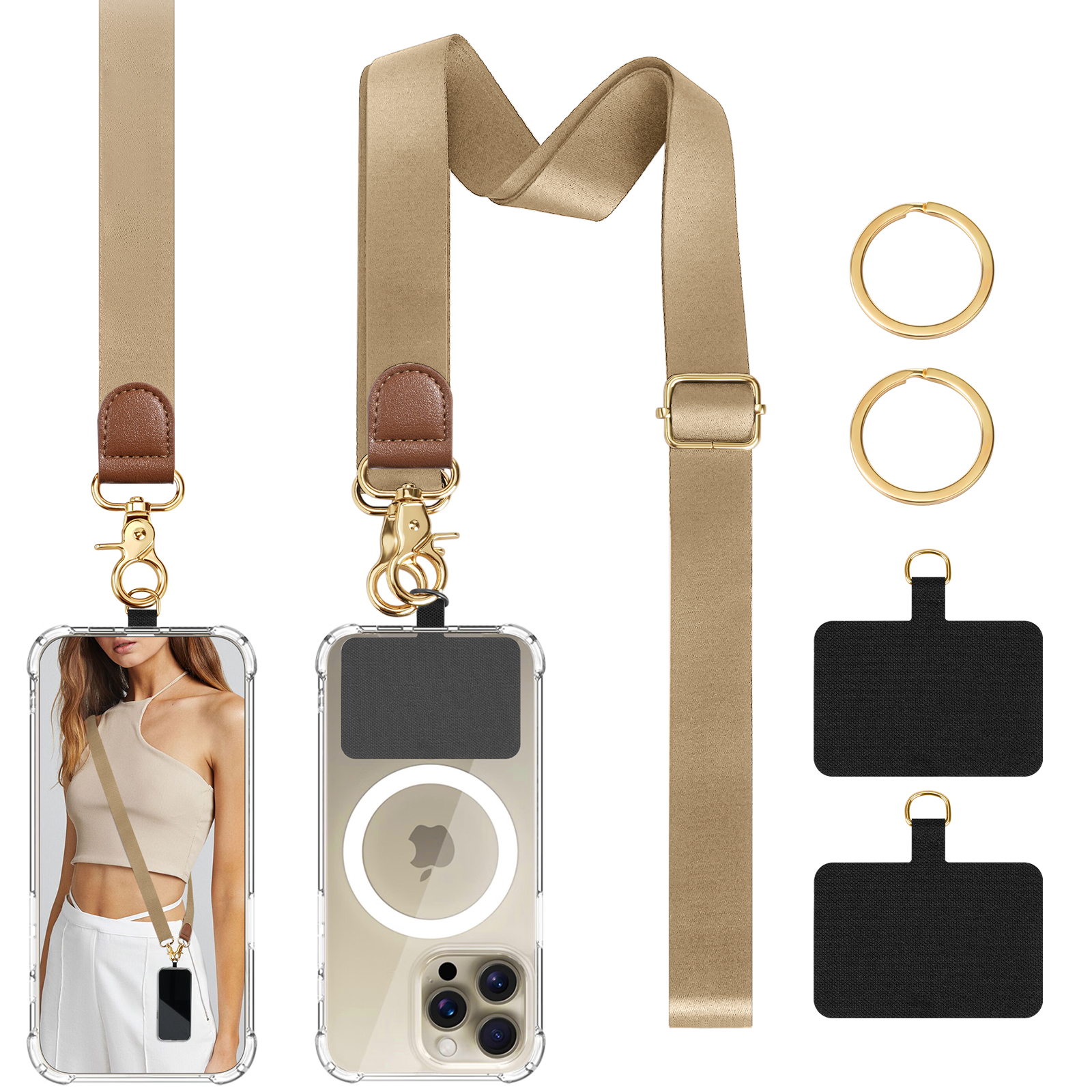 Universal Cell Phone Neck Lanyard, Phone Lanyard Crossbody Wrist Strap, Adjustable Anti Theft Strap For All Smartphone beige