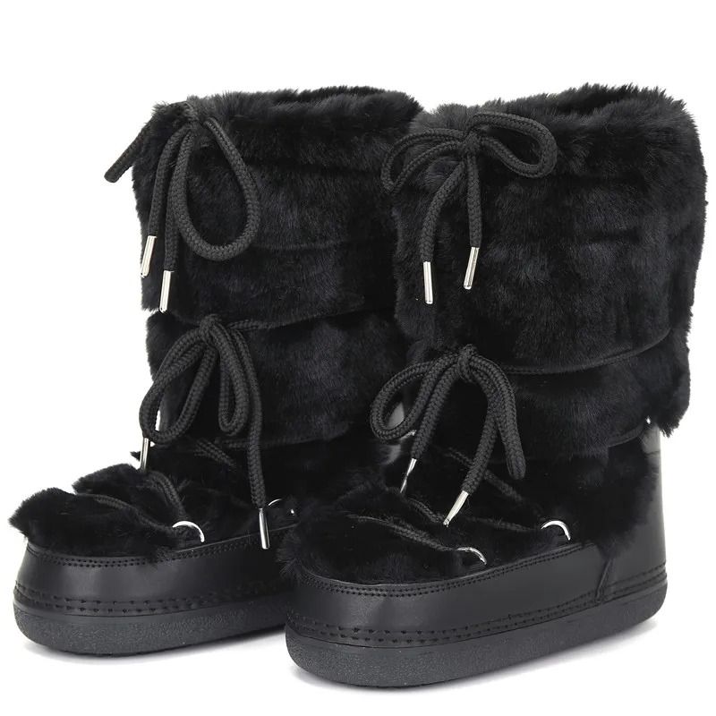 Womens Winter Snow Boots Fur Lined Waterproof Platform Ski Boots us 8 black Short