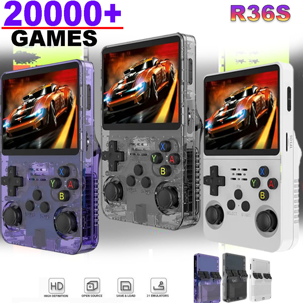 R36S Retro Game Console, 3.5 Inch IPS Display, 128GB Built in Games, ArkOS System Pocket Sized Portable Video Game yellow 64g