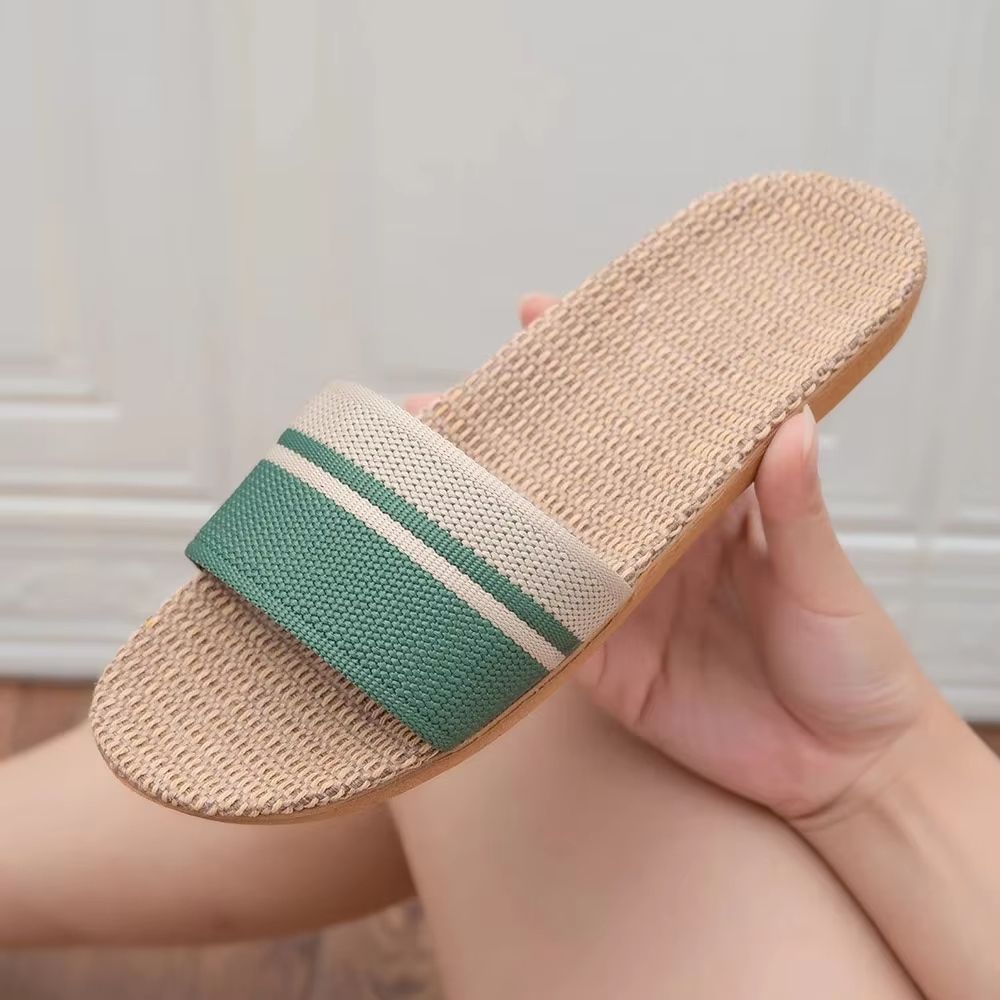 Women's Indoor Linen Slippers Lightweight Anti Slip Summer House Shoes green 39 40 (us Women 8.5 9)