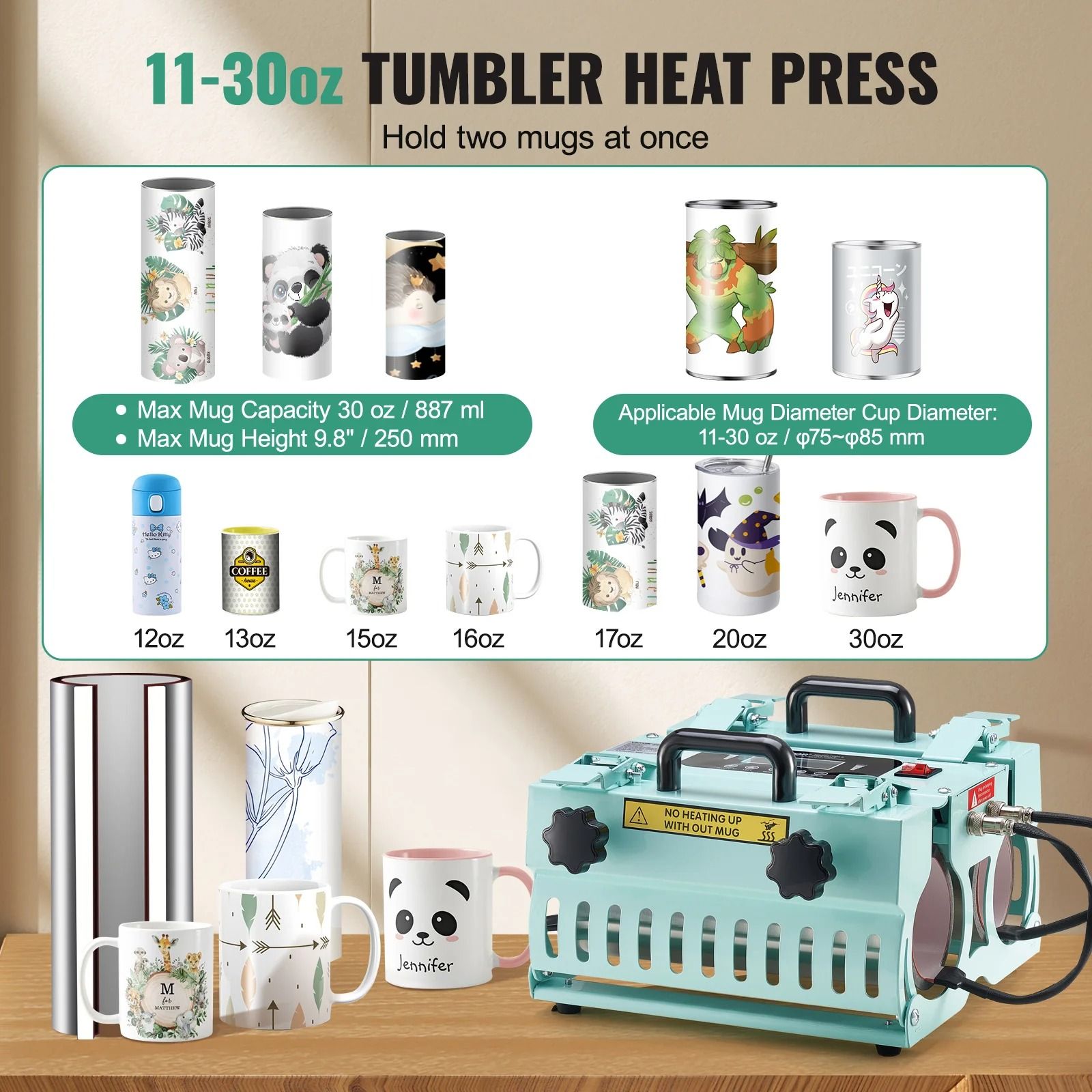 Professional Tumbler Heat Press Machine With Dual Station Heaters green B 12.8 Lbs