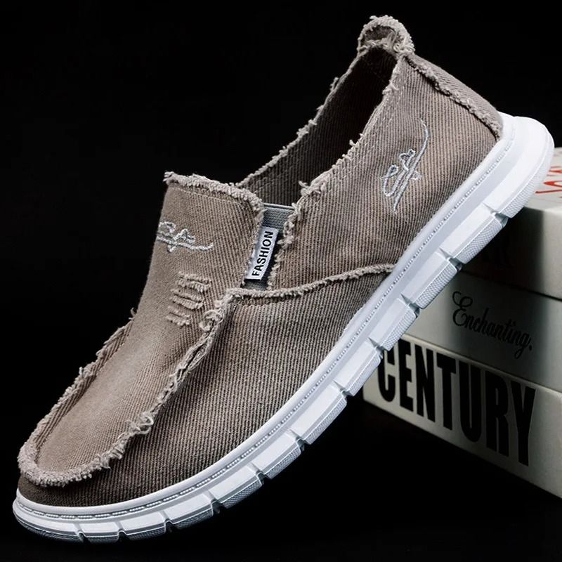 Mens Washed Fabric Casual Canvas Shoes Anti Slip And Wear Resistant Driving Shoes us 8 gray