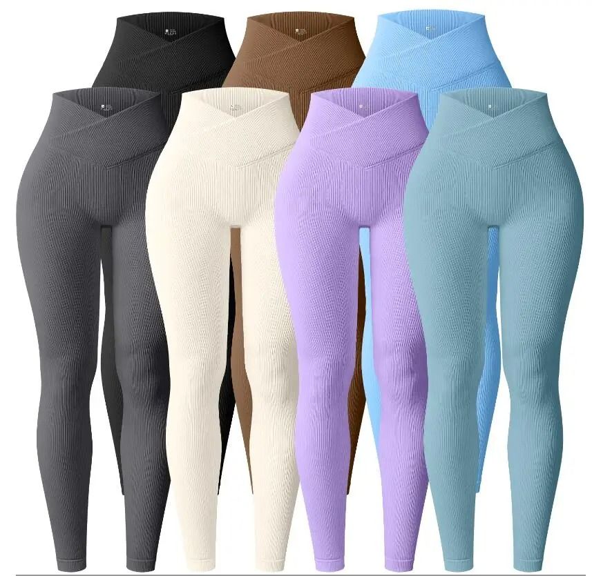 OQQ V Waist Butt Lifting Fitness Leggings For Women m beige