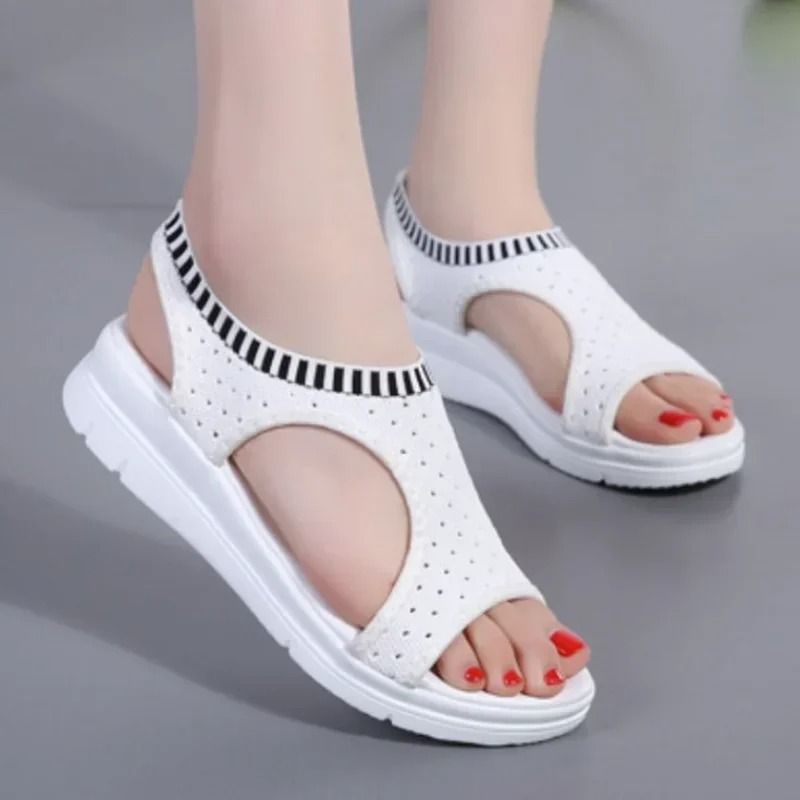 Plus Size Wedge Summer Sandals Women Breathable Comfort Platform Walking Shoes black 65