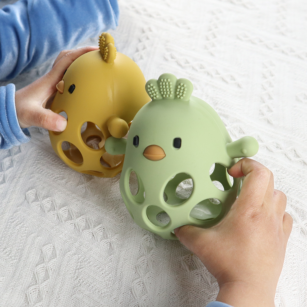 Baby Silicone Teether Toys, Cartoon Chick Shape For Chewing Training, Hollow Design For Easy Grip, Soothing Baby green