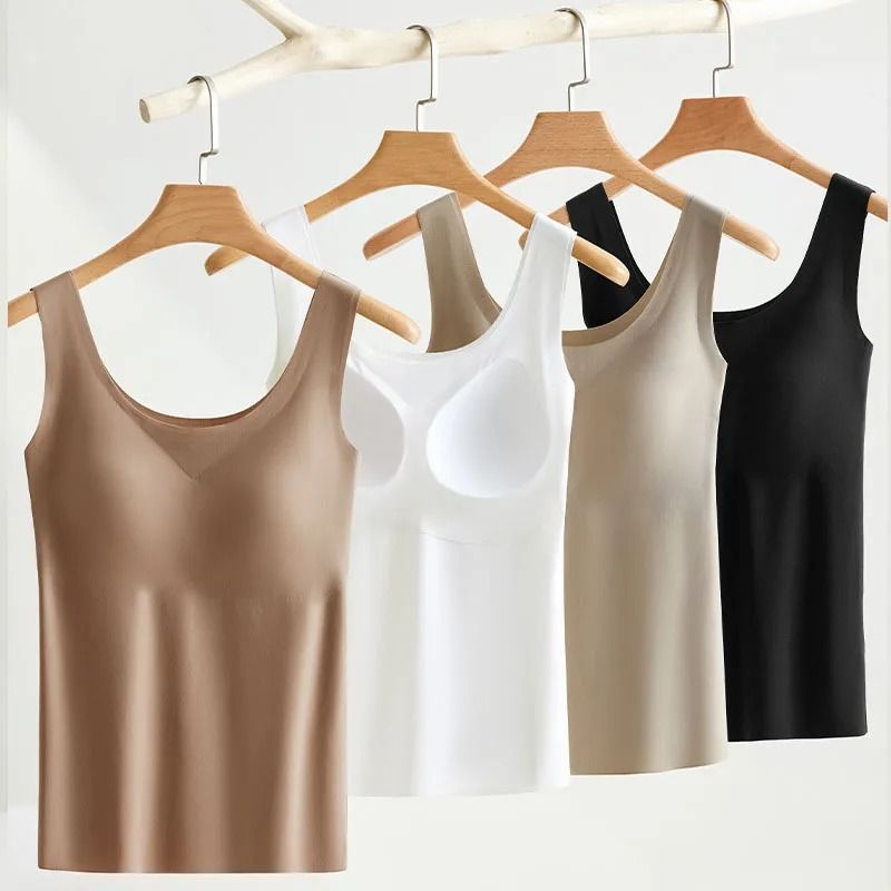 Women Seamless Ice Silk Tank Top With Chest Pads l white